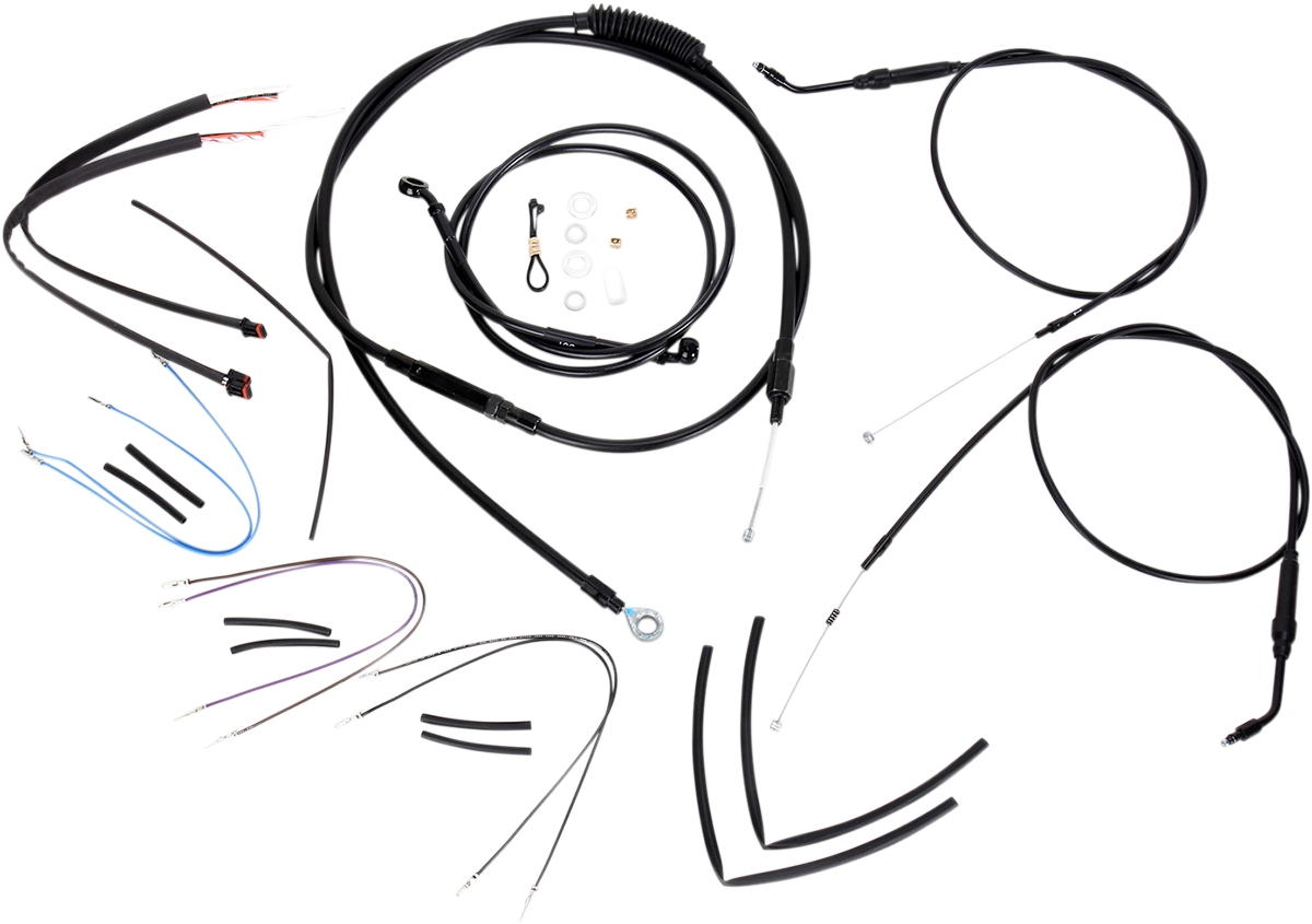 Burly Brand Complete Black Vinyl Handlebar Cable/Line Kit For Ape Hangers - 14" - '12-'17 Dyna