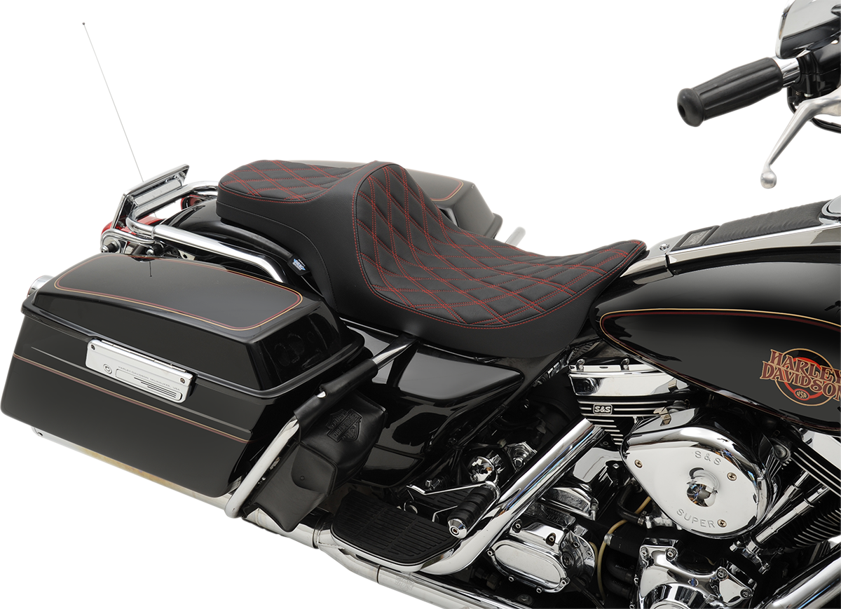 Drag Specialties Seats Predator III Seat - Double Diamond - Red Stitched - FLHR/FLHX '99-'07
