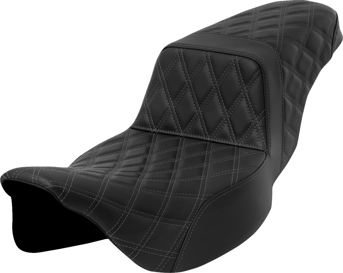 Saddlemen Step-Up Seat - Lattice Stitch - Dark Gray Stitch - Extended Reach - FLH/FLT '08-'23