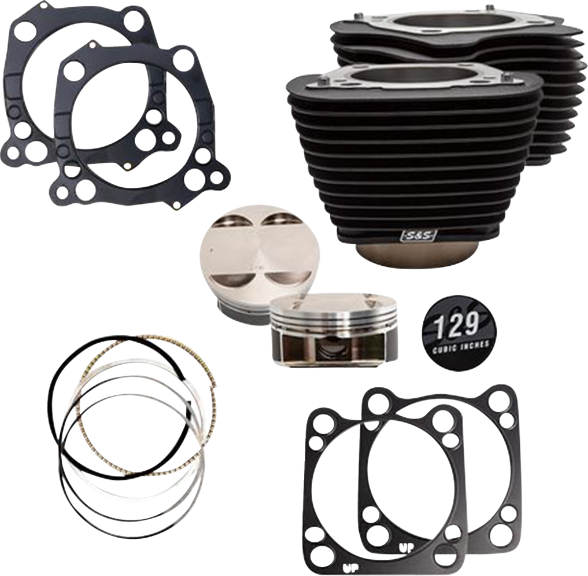 S&amp;S Cycle 129" Cylinder Kit - 4.375" Stroke - Wrinkle Black W/O Highlighted Fins - M8