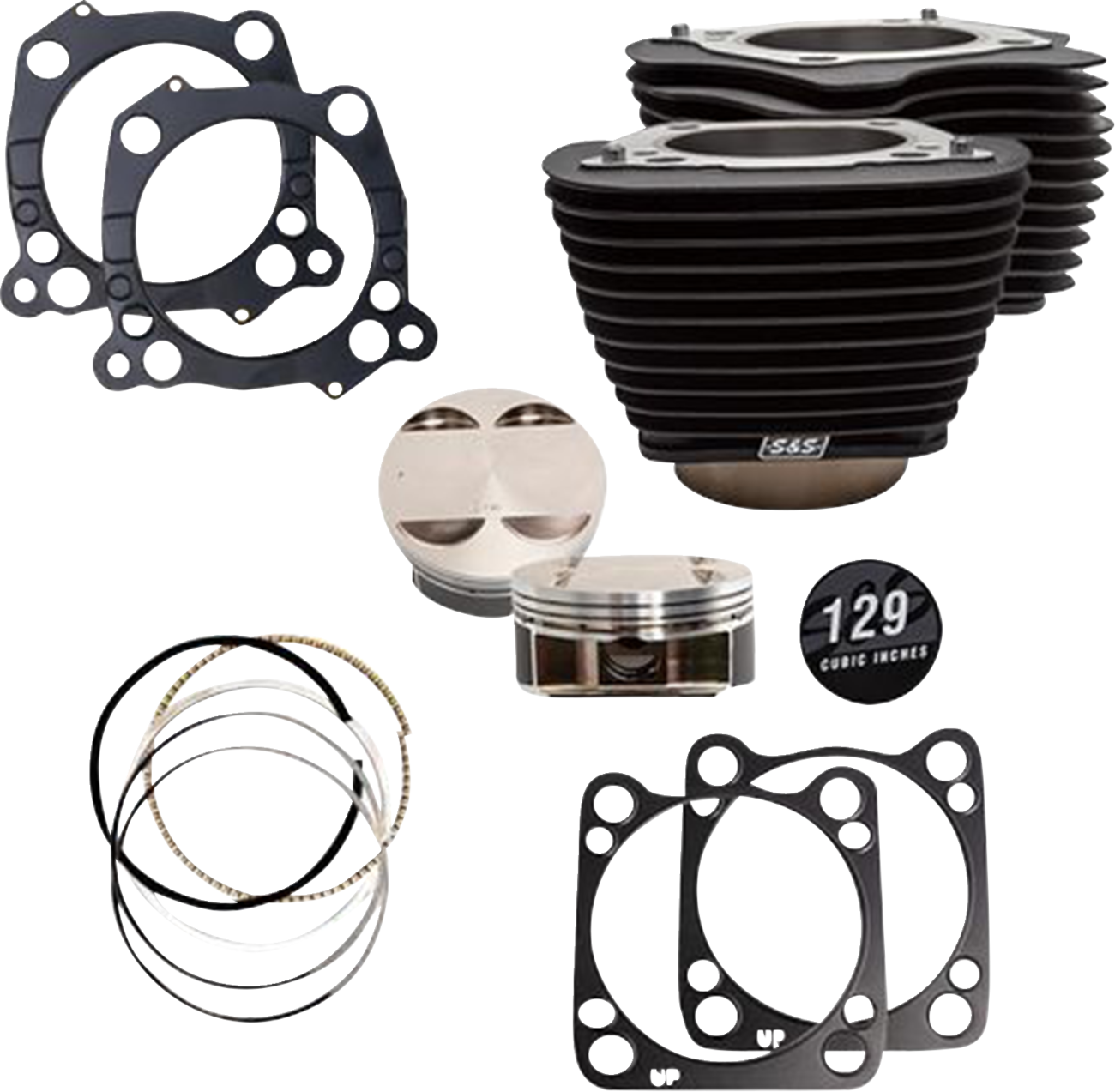 S&S Cycle 129" Cylinder Kit - 4.375" Stroke - Wrinkle Black W/O Highlighted Fins - M8