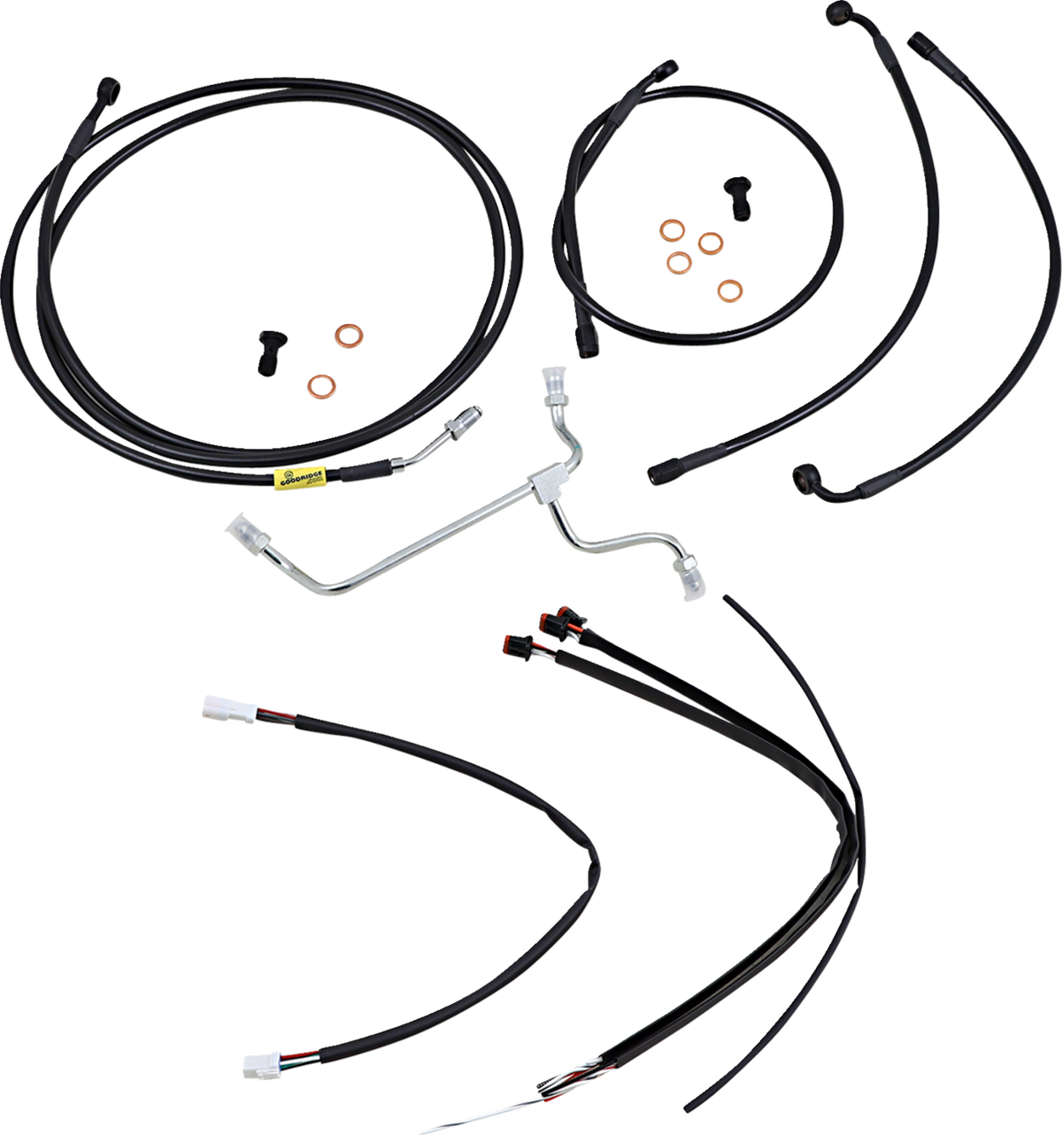 Burly Brand Complete Black Vinyl Handlebar Cable/Line Kit For Ape Hangers - 15" - '17-'20 FLH