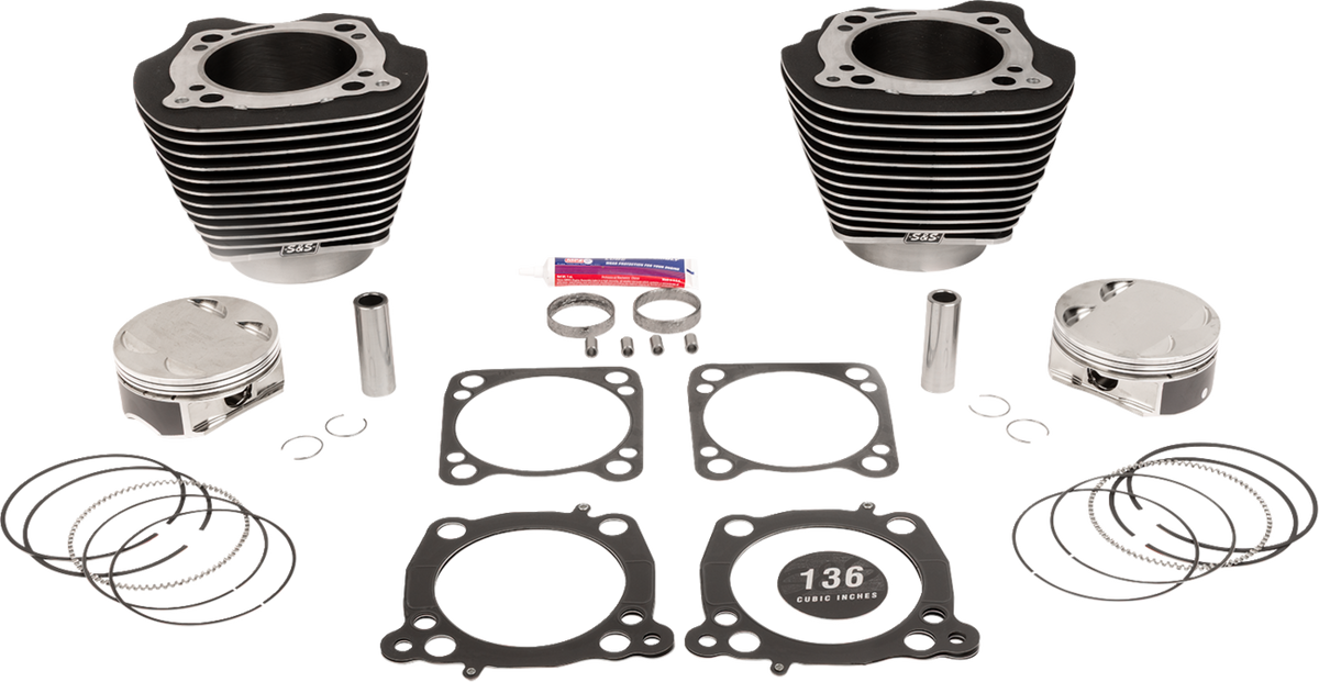 S&S Cycle 136" Cylinder Kit - 4.625" Stroke - Wrinkle Black W/Highlighted Fins - M8