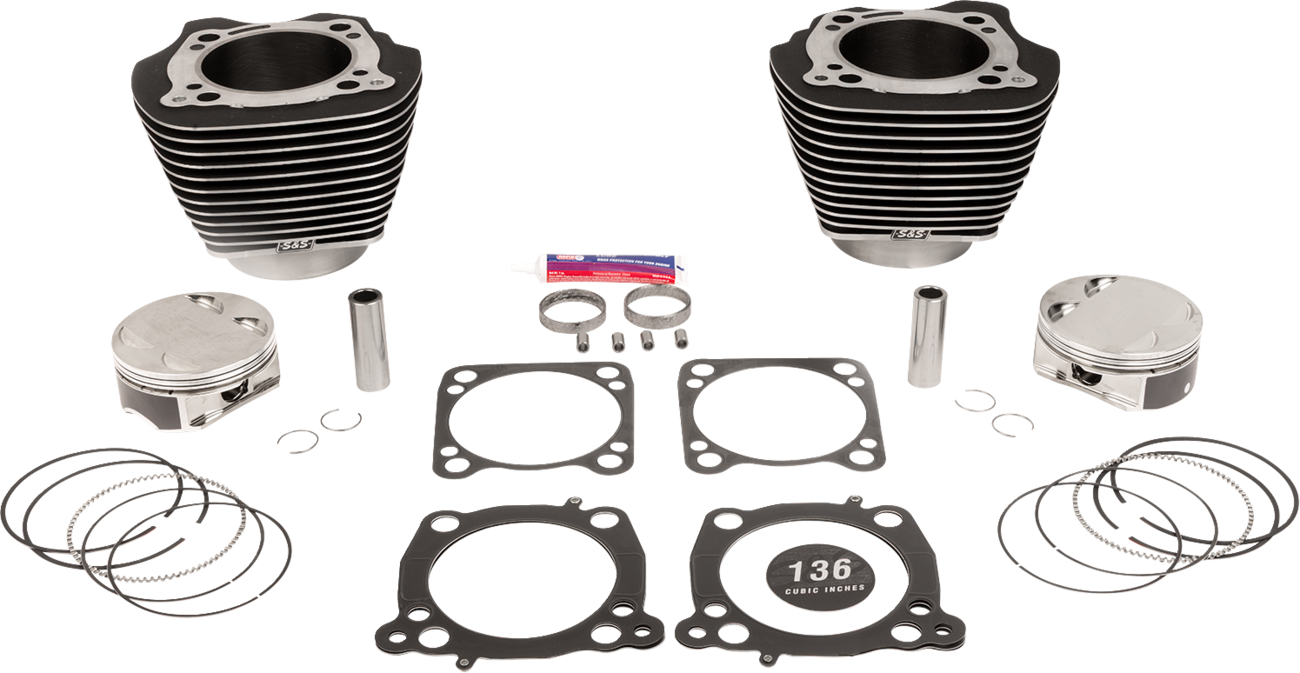 S&S Cycle 136" Cylinder Kit - 4.625" Stroke - Wrinkle Black W/Highlighted Fins - M8
