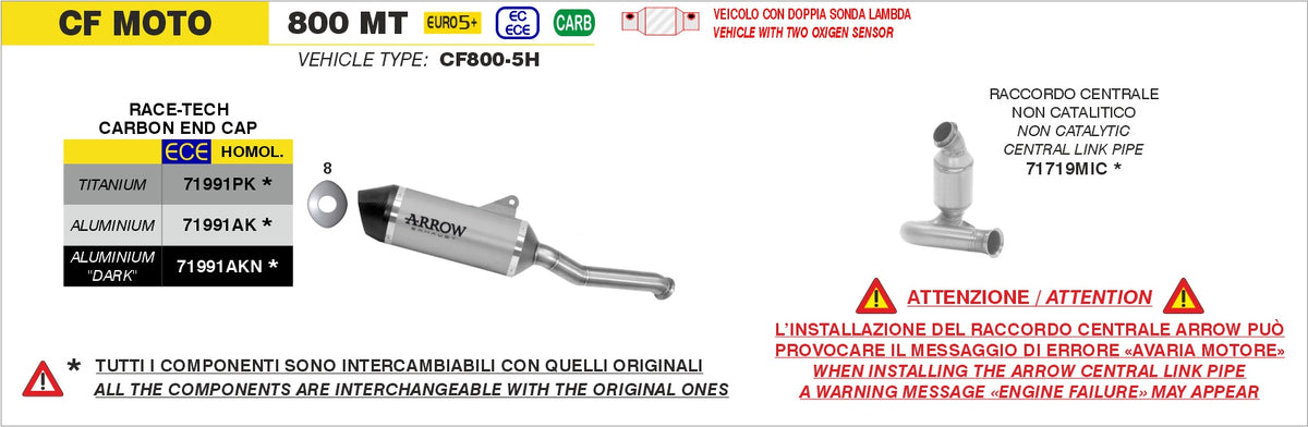 Arrow 71719MIC Non Catalized Mid-Pipe