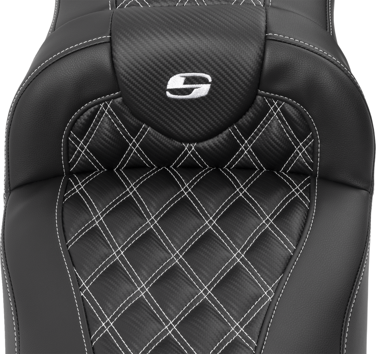 Saddlemen Roadsofa™ Extended Reach Seat - With Backrest - Lattice Stitch - White Stitch - FLTR/FLHX '23-'24