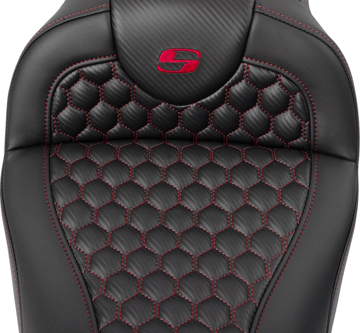 Saddlemen RoadSofa™ Seat - Honeycomb - Red Stitch - With Backrest - FLH/FLT '08-'23