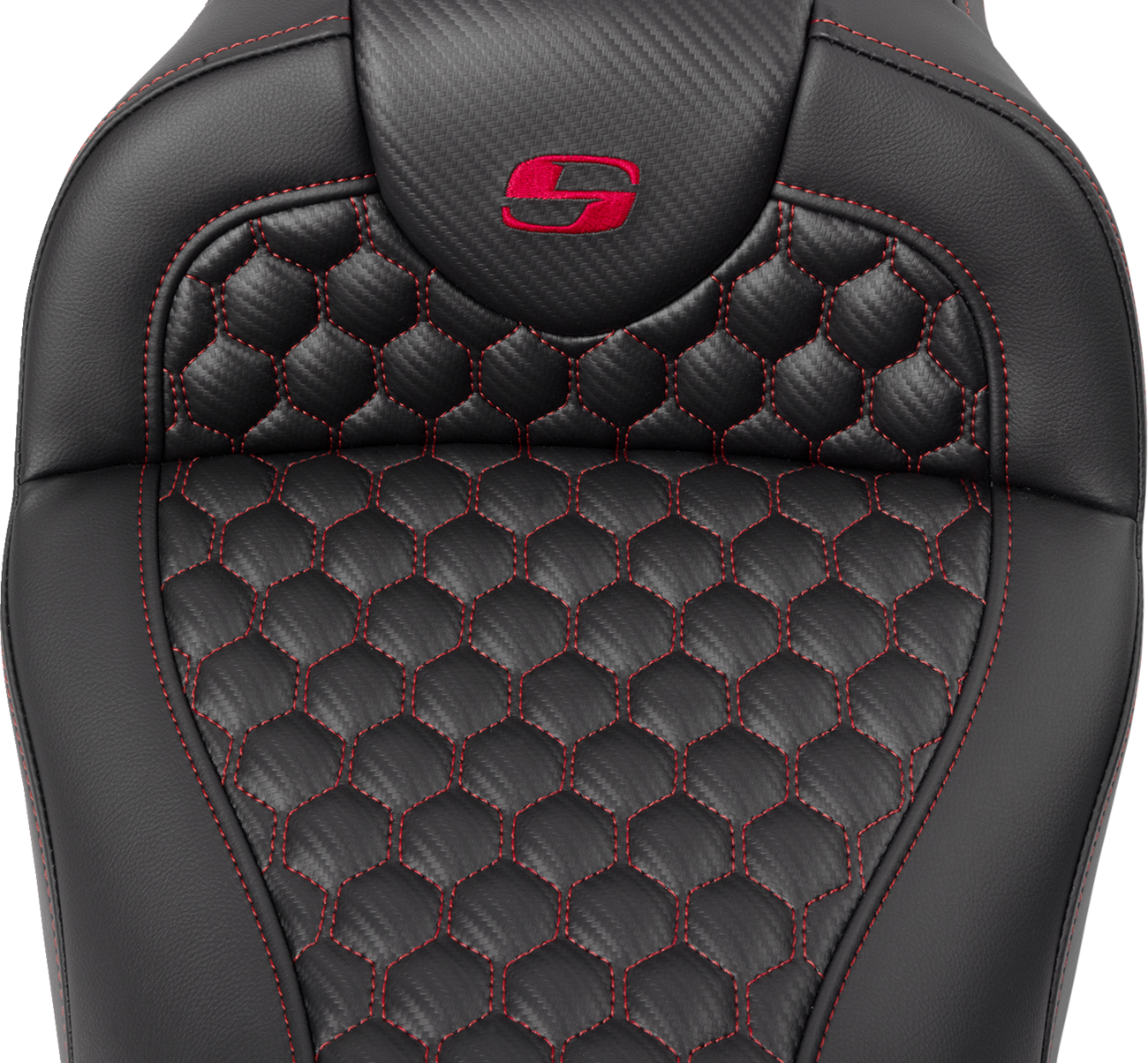 Saddlemen RoadSofa™ Seat - Honeycomb - Red Stitch - With Backrest - FLH/FLT '08-'23