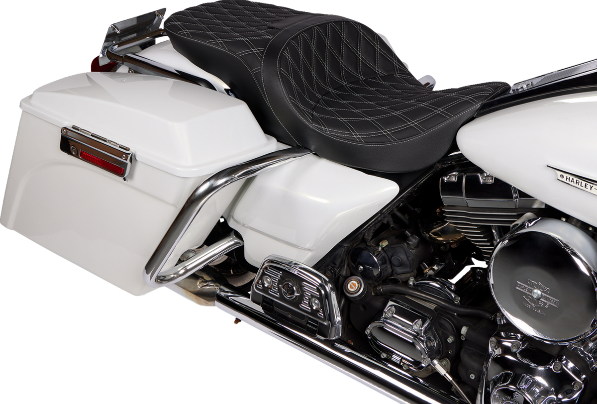 Drag Specialties Seats Freedom Seat - Vinyl - Double Diamond Silver Stitch - FLH '97-'07