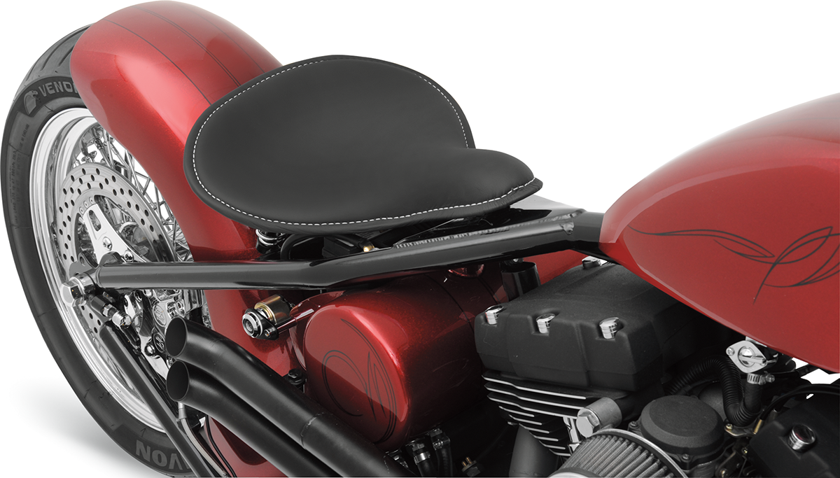 Drag Specialties Seats Spring Solo Seat - Large - Low-Profile - Black W/ White Perimeter Stitch