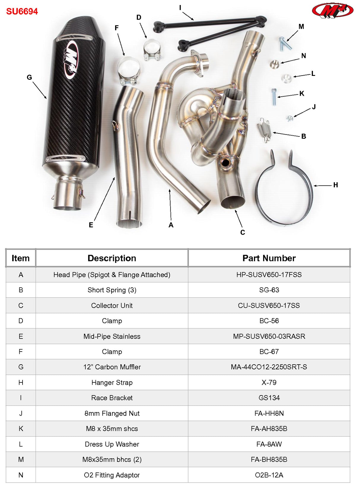 M4 Exhaust SU6694 Component Key