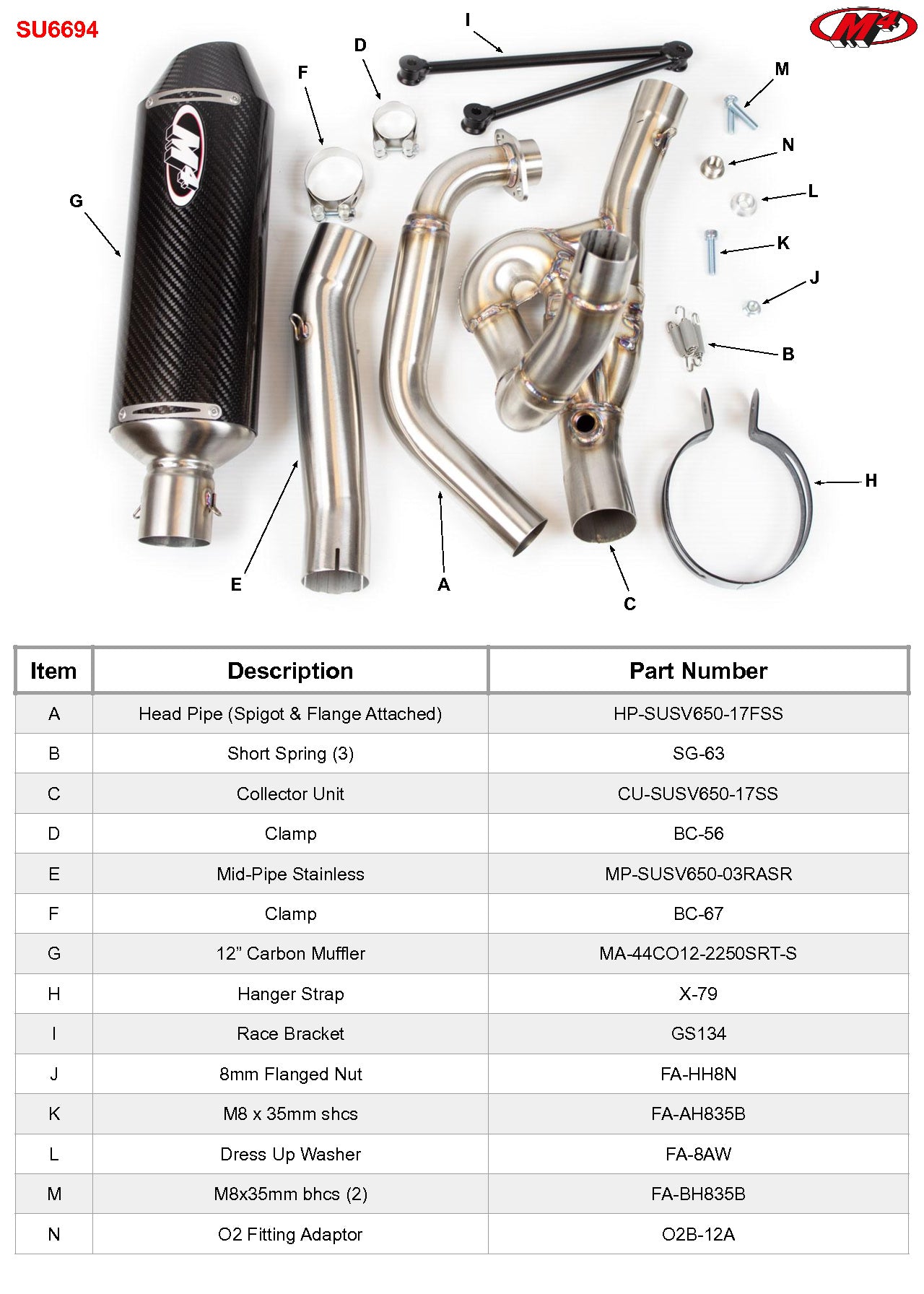 M4 Exhaust SU6694 Component Key