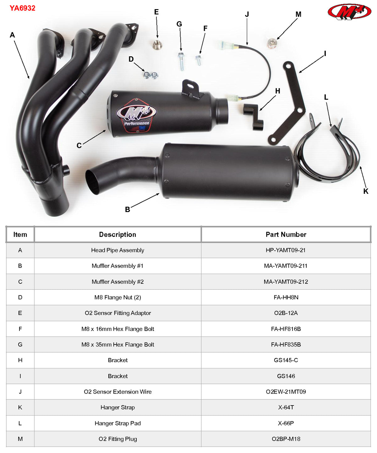 M4 Exhaust YA6932 Component Key