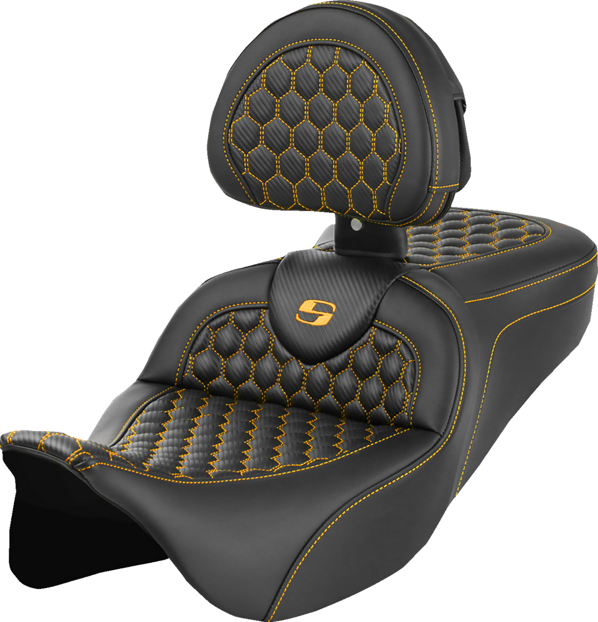 Saddlemen RoadSofa™ Seat - Honeycomb - Gold Stitch - With Backrest - FLH/FLT '08-'23