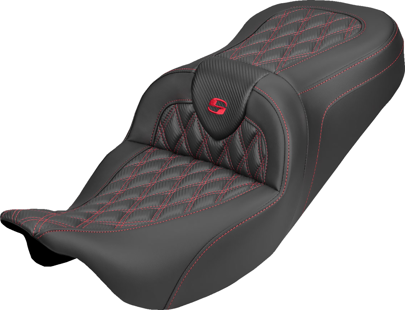 Saddlemen Roadsofa™ Carbon Fiber Seat - Lattice - Red Stitch - Without Backrest - FLH/FLT '08-'25