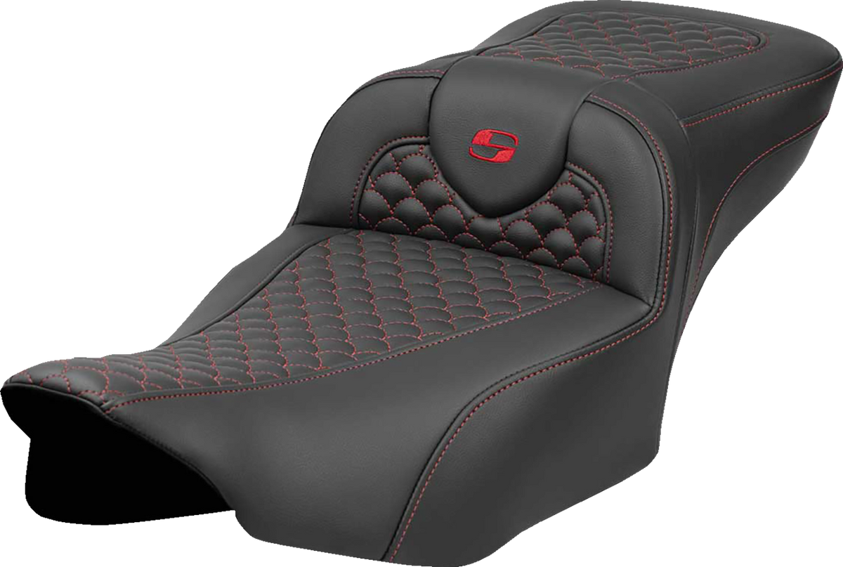 Saddlemen Roadsofa™ Extended Reach Seat - Dragon Scale Stitch - Red Stitch - W/O Backrest - FLTR/FLHX '23-'24
