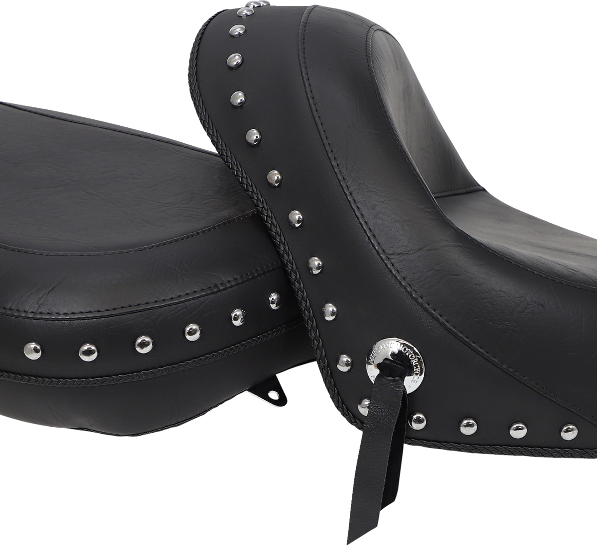 Mustang Seat - Wide - Touring - Without Backrest - Two-Piece - Chrome Studded - Black W/ Conchos - 750Aero