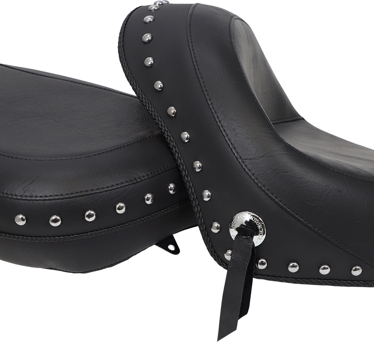 Mustang Seat - Wide - Touring - Without Backrest - Two-Piece - Chrome Studded - Black W/ Conchos - 750Aero