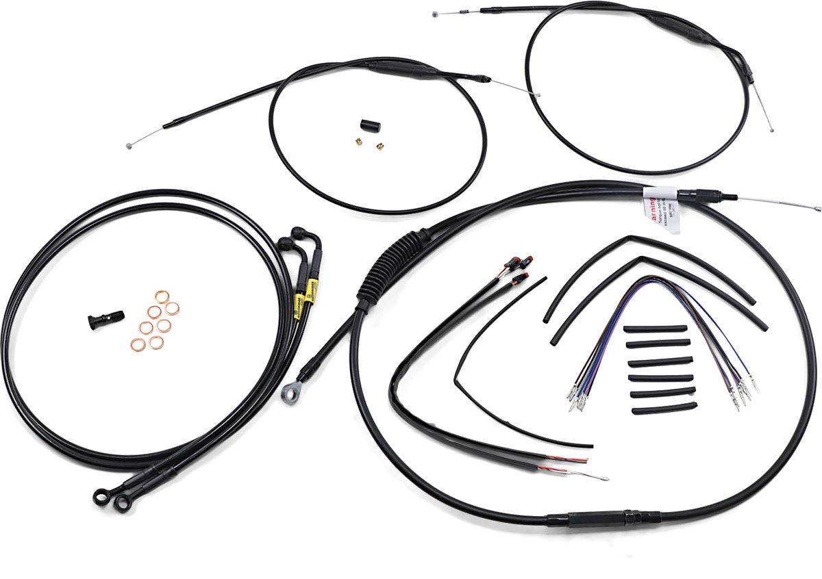 Burly Brand Complete Black Vinyl Handlebar Cable/Line Kit For Ape Hangers - 12" - '12-'17 FXD