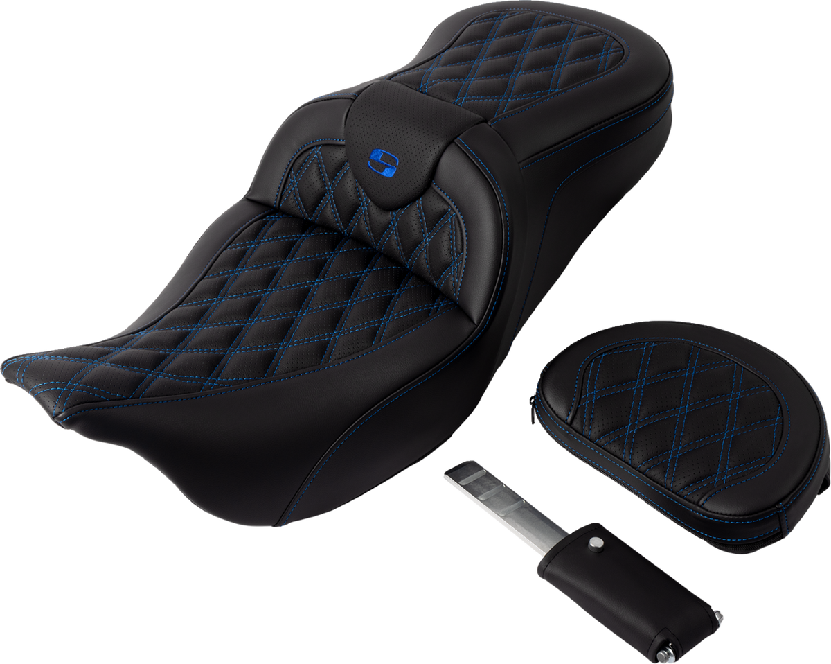 Saddlemen Roadsofa™ Seat - With Backrest - Blue Stitch - FL '08-'23