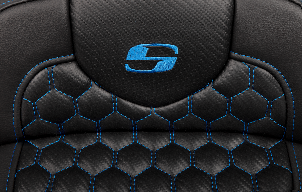 Saddlemen Roadsofa™ Extended Reach Seat - With Backrest - Honeycomb - Blue Stitch - FLTR/FLHX '23-'24