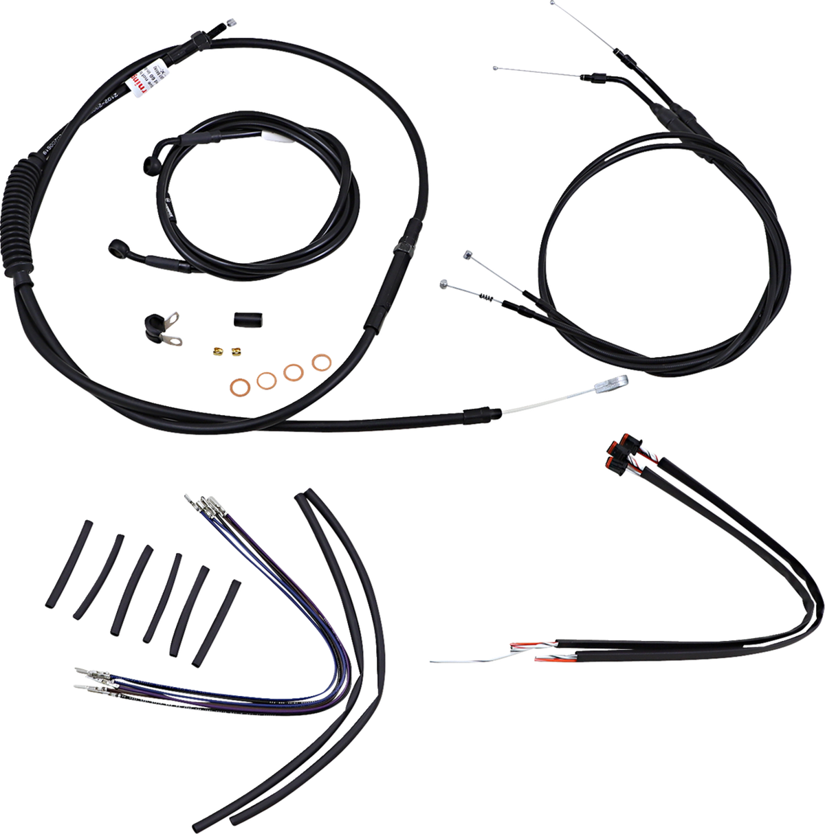 Burly Brand Complete Black Vinyl Handlebar Cable/Line Kit For Ape Hangers - 16" - '14-'22 Sportster