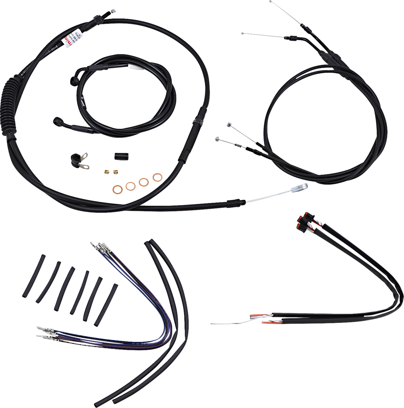 Burly Brand Complete Black Vinyl Handlebar Cable/Line Kit For Ape Hangers - 16" - '14-'22 Sportster