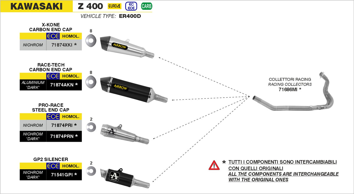 Arrow 71686MI Racing Headers Interchangeable With Original Ones