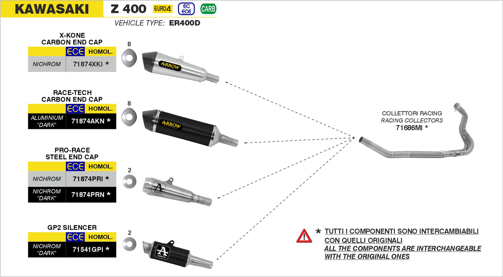 Arrow 71686MI Racing Headers Interchangeable With Original Ones