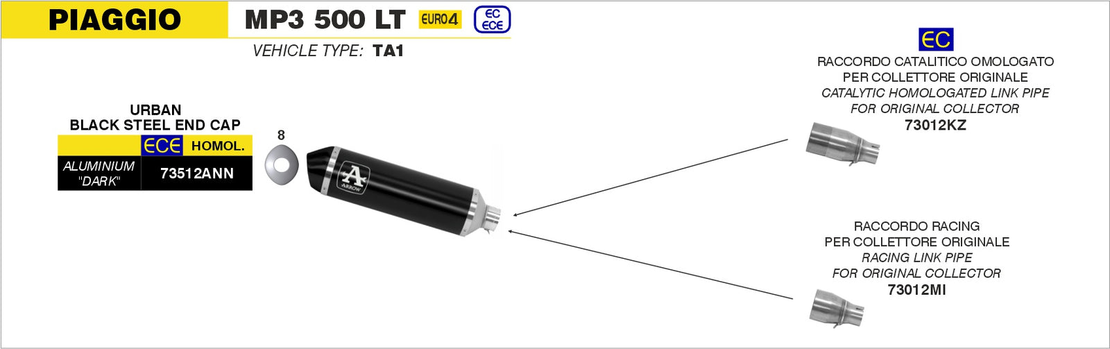 73012KZ Catalytic Homologated Mid-Pipe For Urban Exhaust