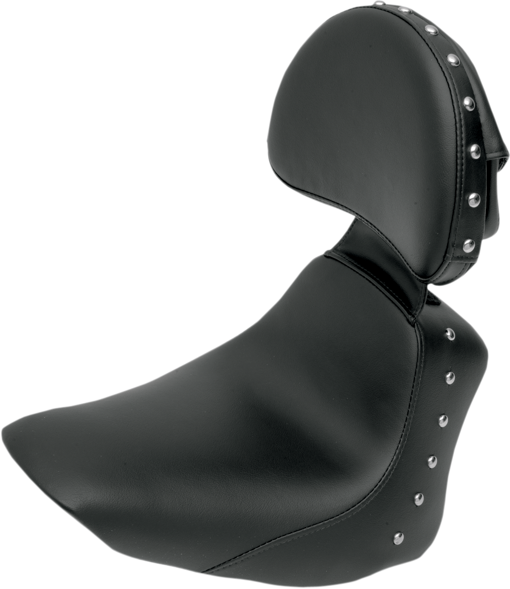 Saddlemen Heels Down Solo Seat - With Backrest - Studded - Black - FLSTC