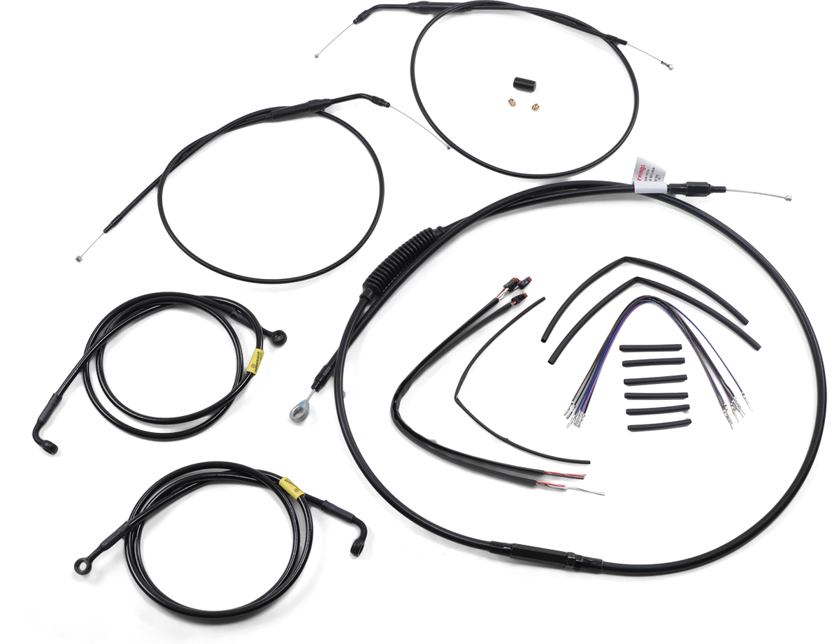 Burly Brand Complete Black Vinyl Handlebar Cable/Line Kit For Ape Hangers - 14" - '12-'17 FXD