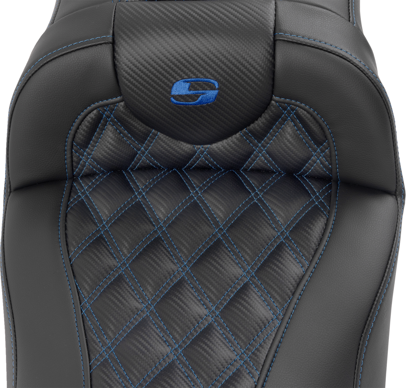 Saddlemen Roadsofa™ Extended Reach Seat - With Backrest - Lattice Stitch - Blue Stitch - FLTR/FLHX '23-'24