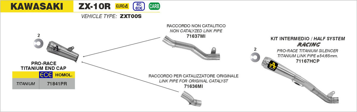 Arrow 71167HCP Half System Racing - Pro-Race Titanium Slip On + Titanium Link Pipe Ø65mm.