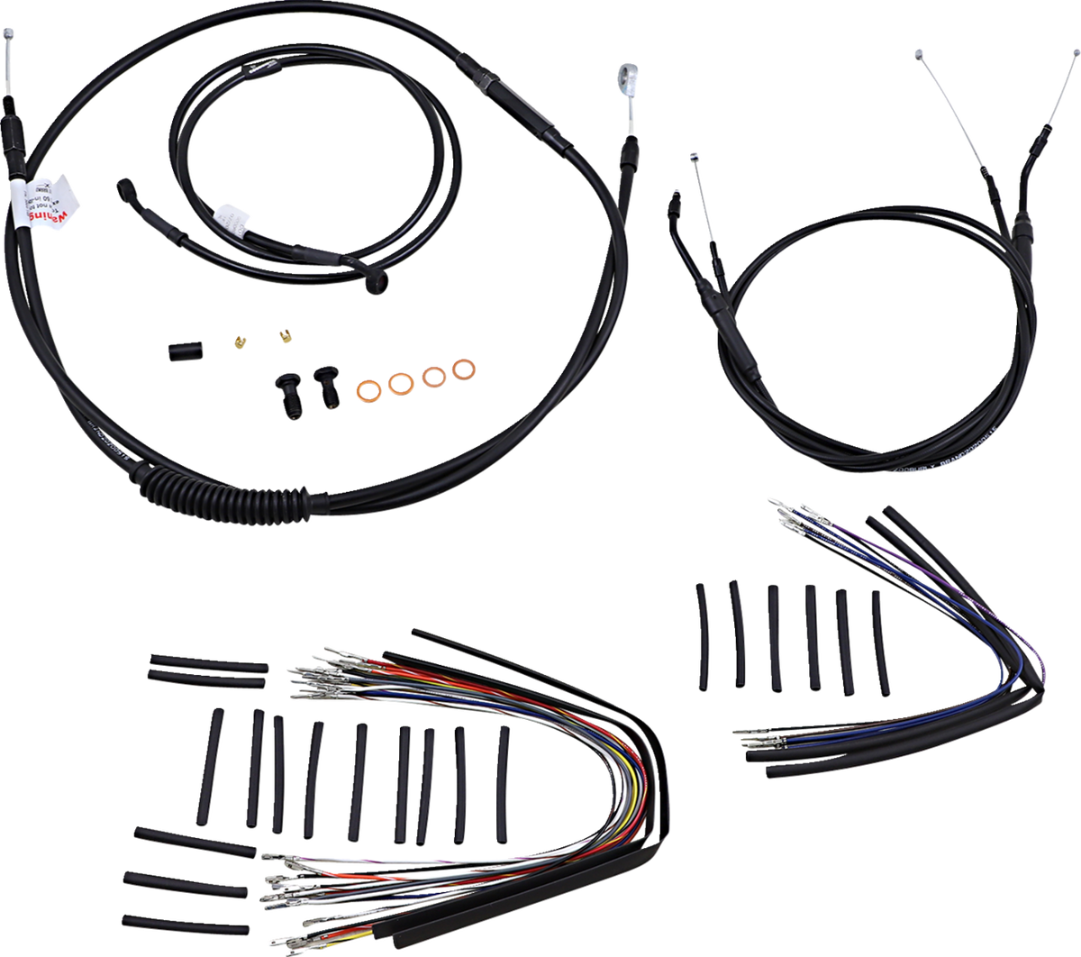Burly Brand Complete Black Vinyl Handlebar Cable/Line Kit For Ape Hangers - 14" - '07-'11 FXD