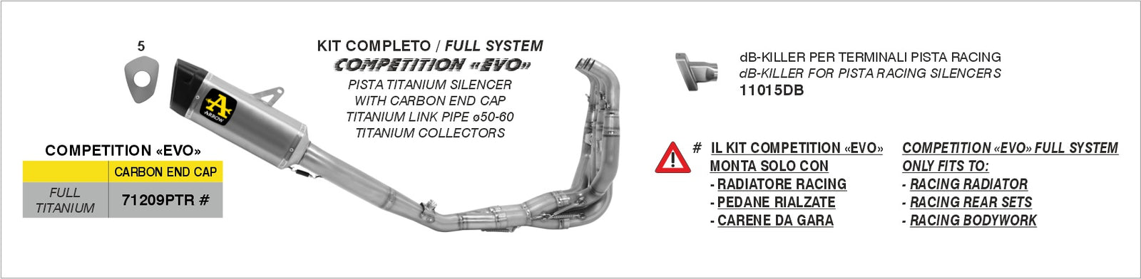 Arrow 71792MI Titanium Link Pipe Track Day For Competition Full System