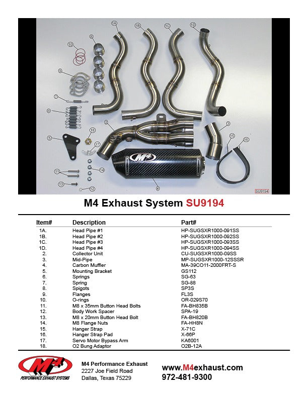 M4 Exhaust SU9194 Component Key