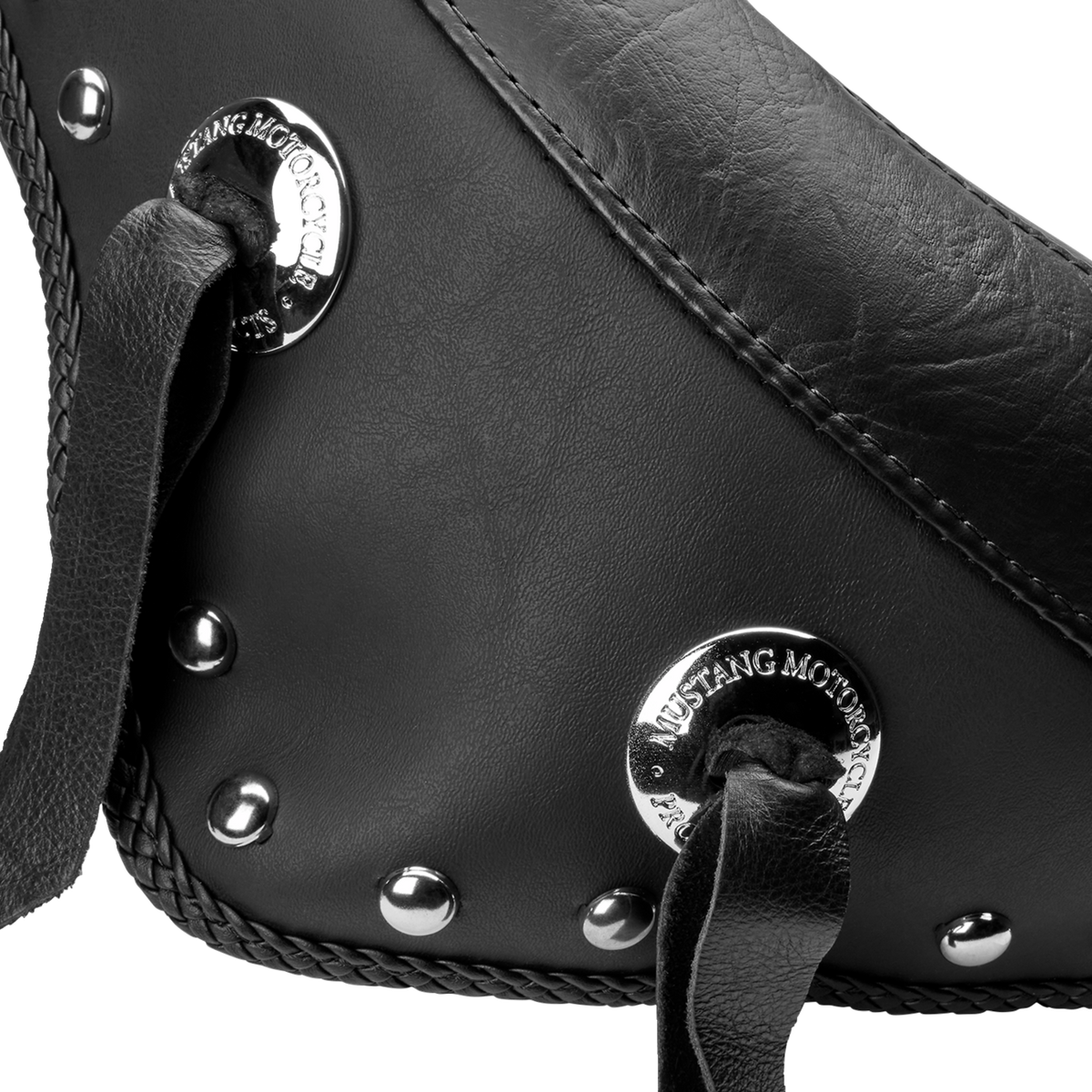 Mustang Wide Solo Seat - With Backrest - Black - Studded W/ Concho - FLST/FXST '00-'06