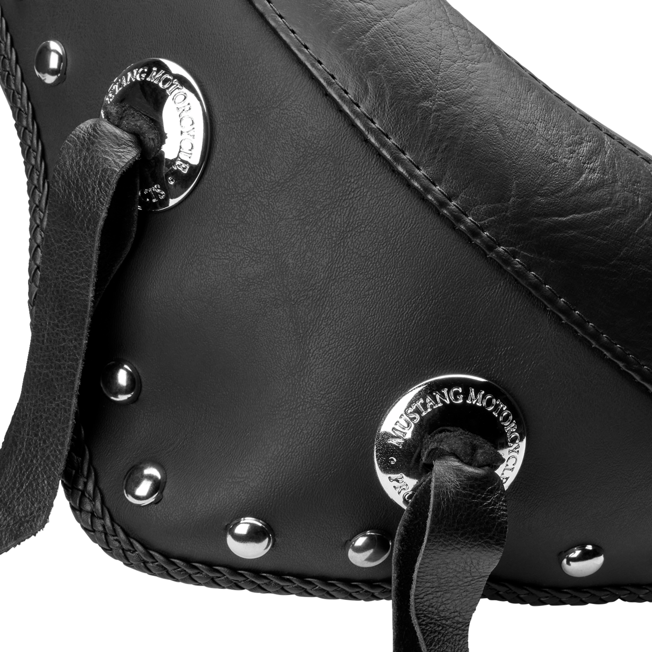 Mustang Wide Solo Seat - With Backrest - Black - Studded W/ Concho - FLST/FXST '00-'06