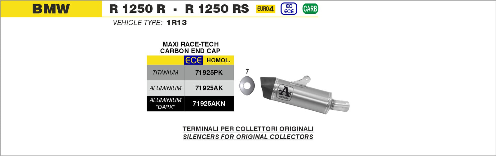 Arrow 71925AK Maxi Race-Tech Aluminium Slip On With Carbon End Cap
