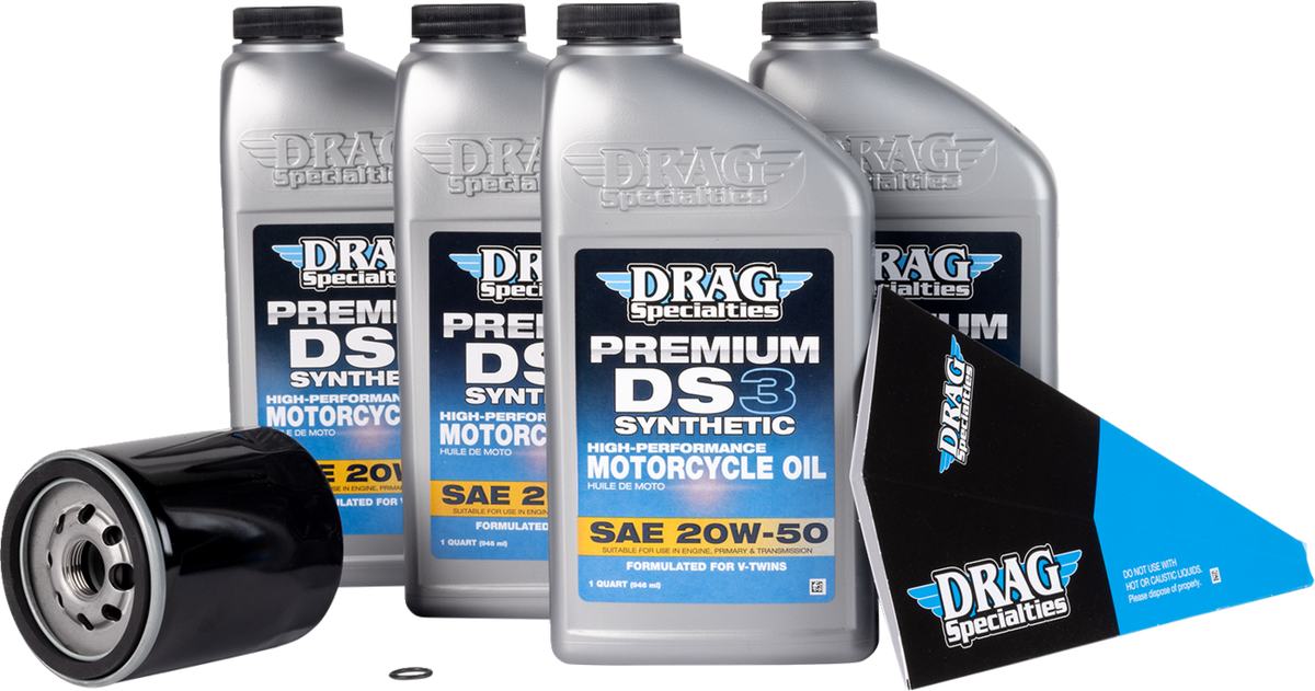 Drag Specialties Oil Full Synthetic Oil Change Kit - 20W50 - Twin Cam - Black Filter