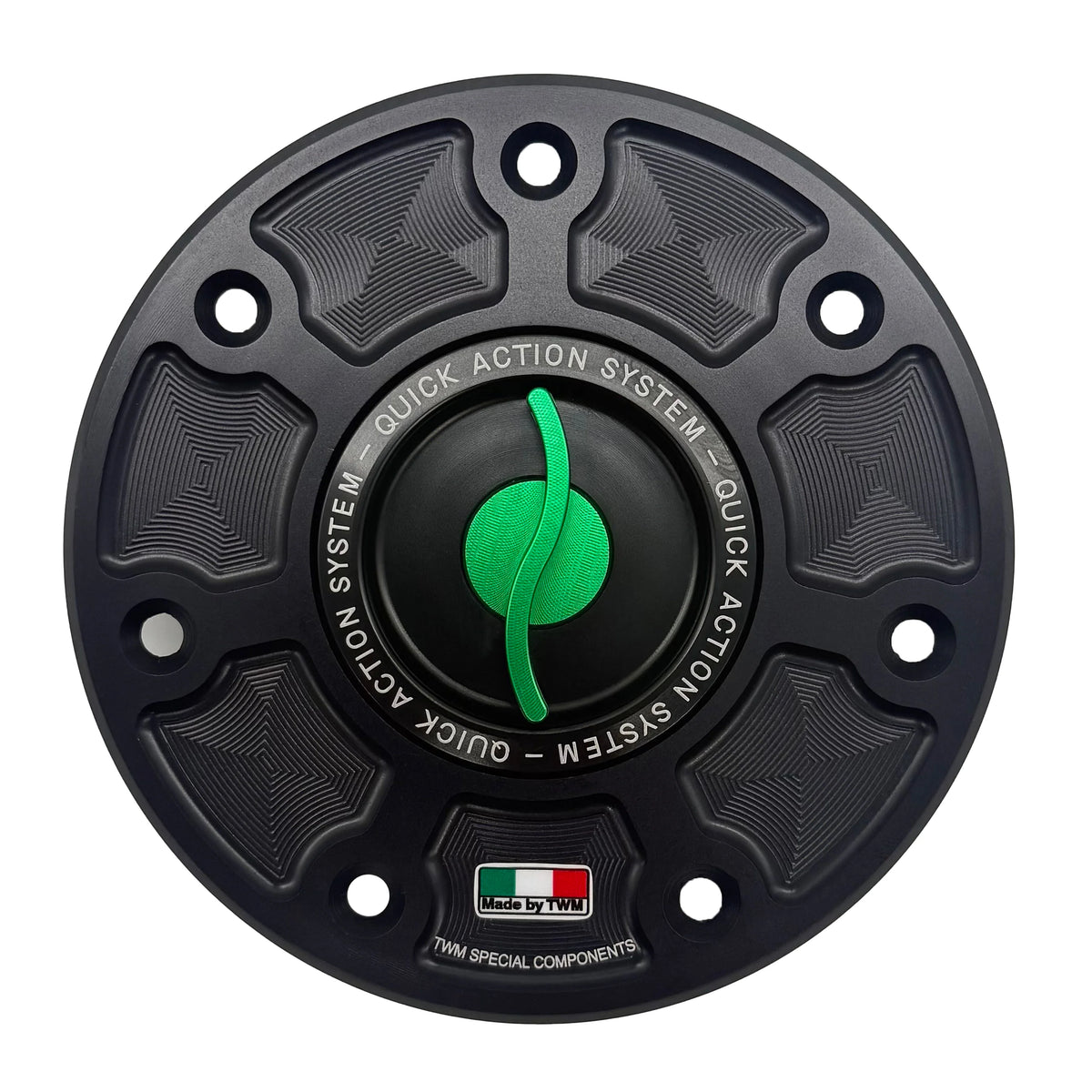 TWM CNC Aluminum Gas Cap / Fuel Cap with Green Center Cap for Kawasaki Motorcycles