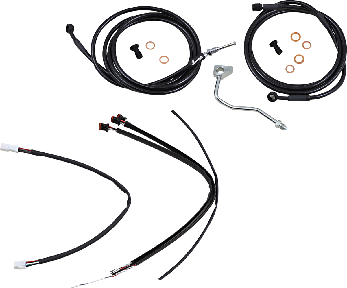 Burly Brand Complete Black Vinyl Handlebar Cable/Line Kit For Ape Hangers - 16" - ABS - '17-'20 Touring