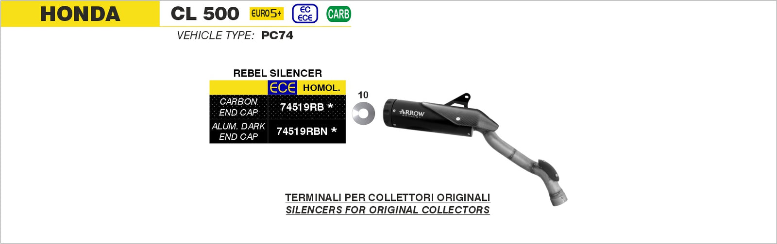 Arrow 74519RB Rebel Slip On With Carbon Fiber End Cap