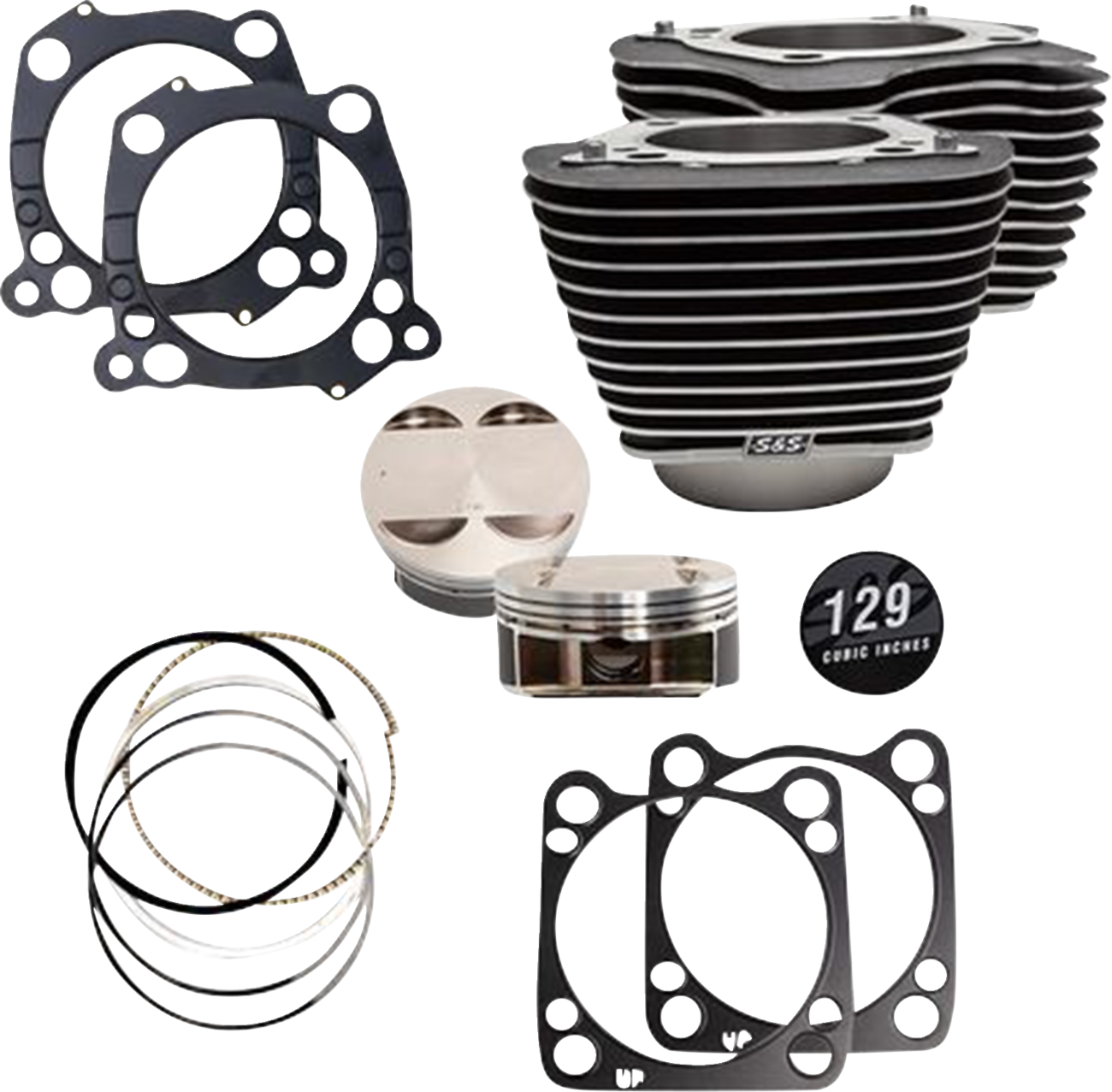 S&S Cycle 129" Cylinder Kit - 4.375" Stroke - Wrinkle Black W/Highlighted Fins - M8