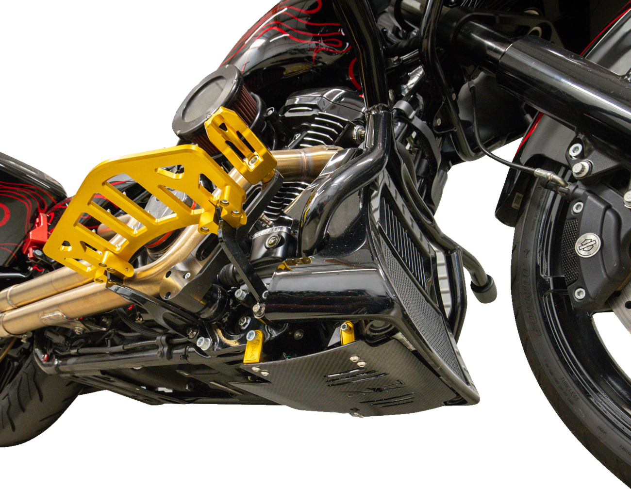 Thrashin Supply CO. Skid Plate - Carbon Fiber/Gloss - With Gold Brackets - FLHX/FLTRX