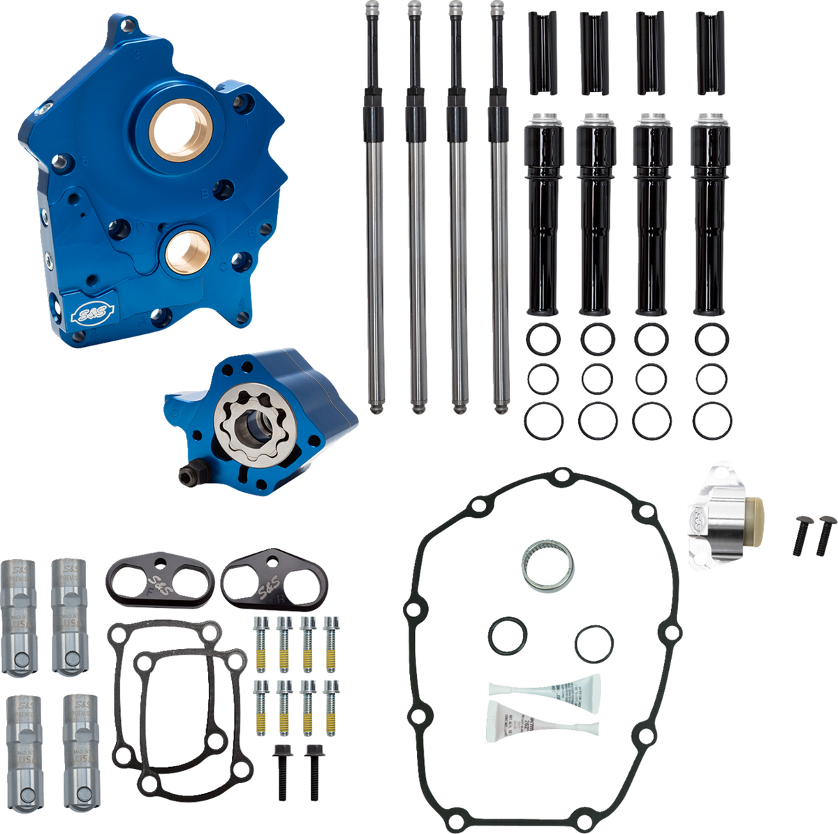 S&amp;S Cycle Cam Chest - Oil Cooled - Chain Drive - Black Pushrod Tubes - M8