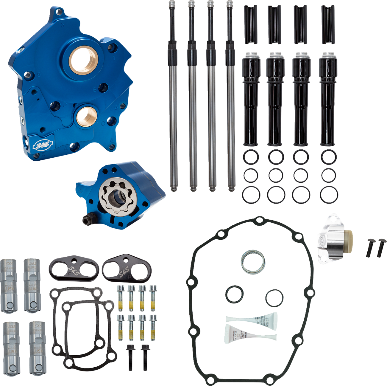 S&S Cycle Cam Chest - Oil Cooled - Chain Drive - Black Pushrod Tubes - M8