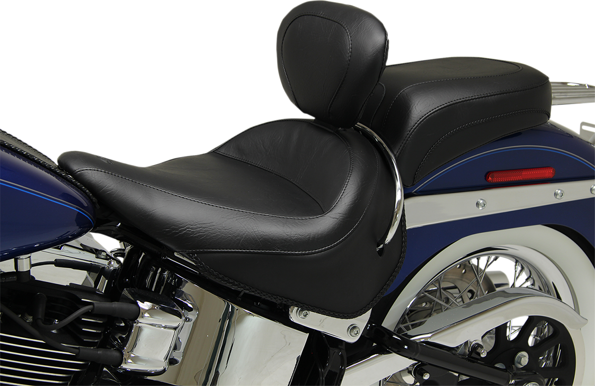 Mustang Wide Solo Seat - With Backrest - Vintage - Black - Smooth - FLSTN '05-'17