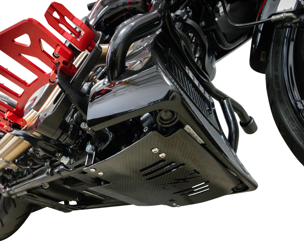 Thrashin Supply CO. Skid Plate - Carbon Fiber/Gloss - With Black Brackets - FLHX/FLTRX